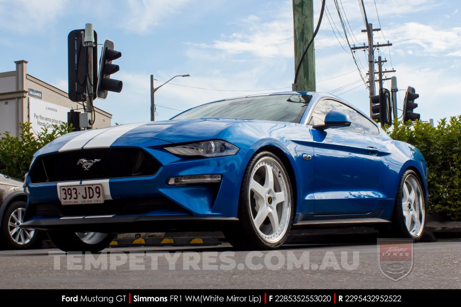 22x8.5 22x9.5 Simmons FR-1 White on Ford Mustang