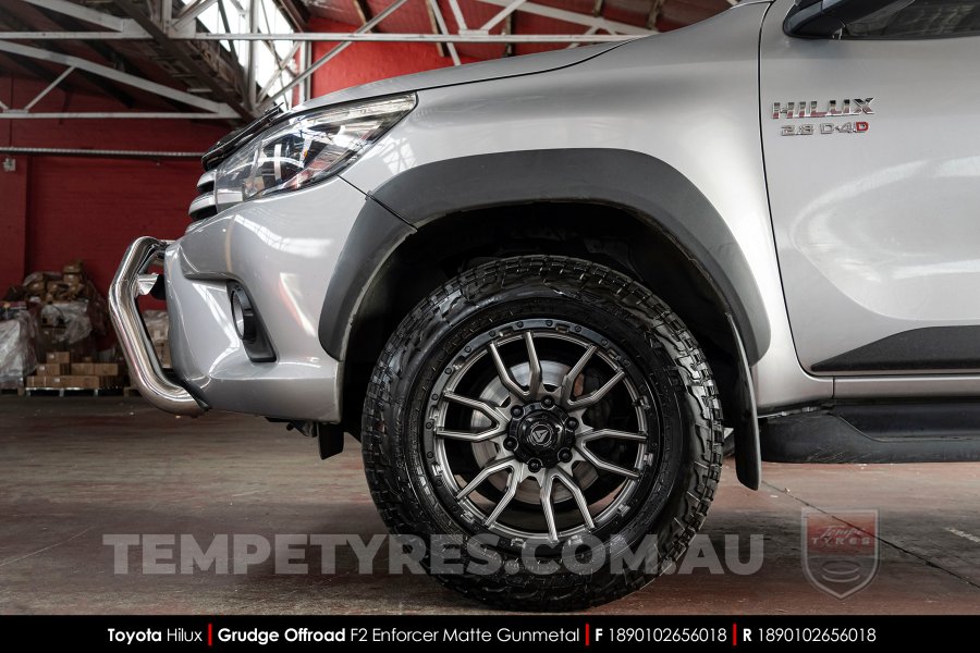 18x9.0 Grudge Offroad F2 Enforcer Matte Gunmetal on Toyota Hilux