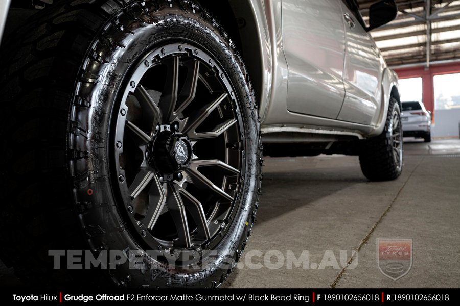 18x9.0 Grudge Offroad F2 Enforcer Matte Gunmetal on Toyota Hilux