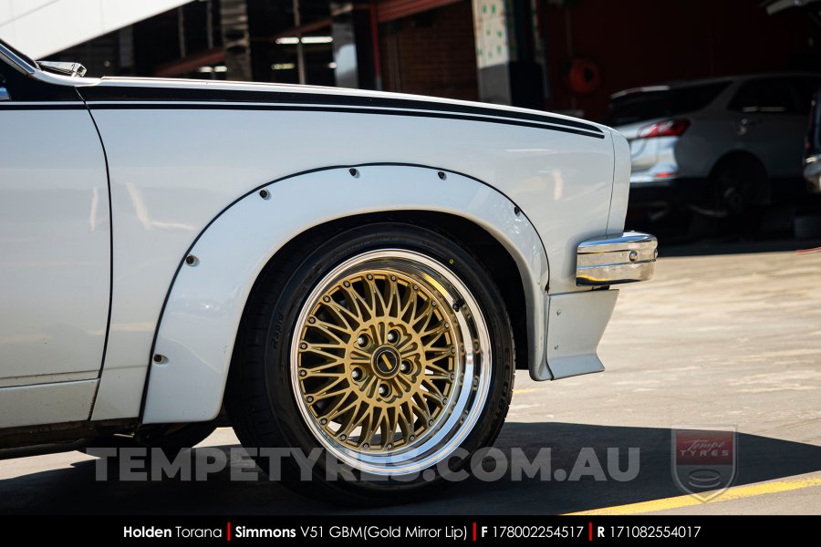 17x8.0 17x10 Simmons V51 GBM on Holden Torana