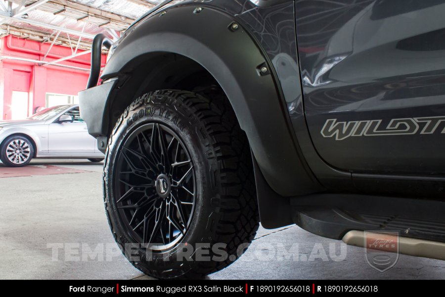 18x9.0 Simmons Rugged RX3 Satin Black on Ford Ranger