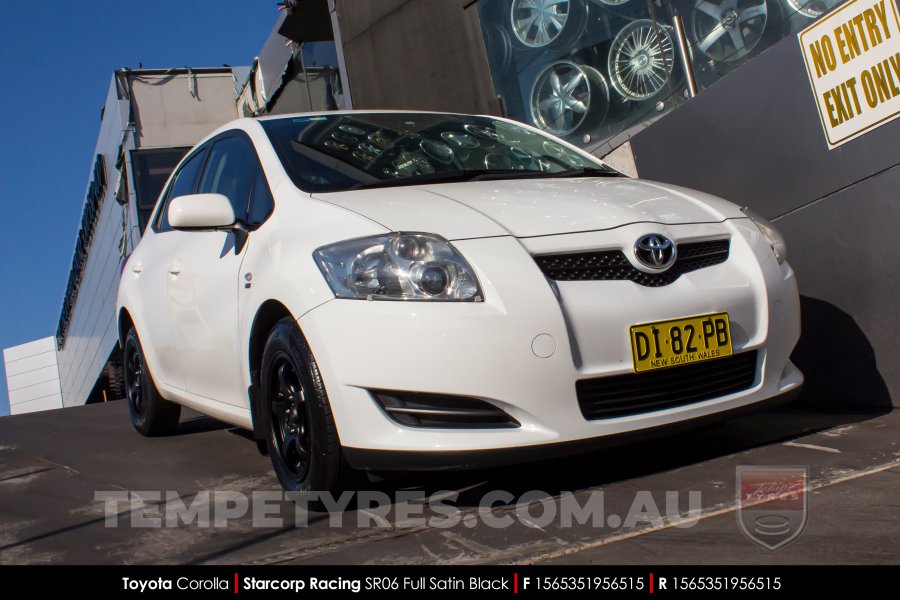 15x6.5 Starcorp Racing SR06 Satin Black on Toyota Corolla