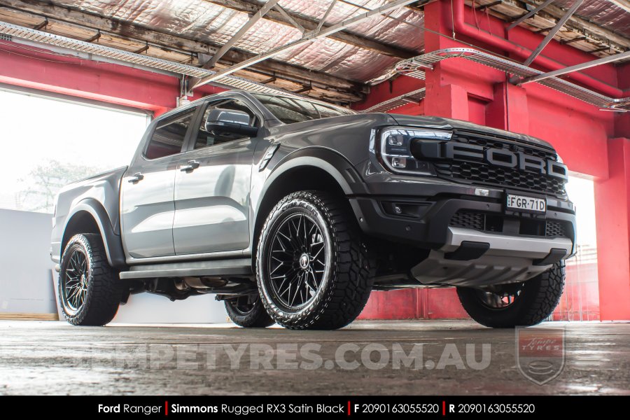 20x9.0 Simmons Rugged RX3 Satin Black on Ford Ranger Raptor