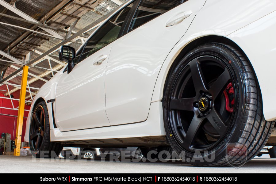 18x8.0 18x9.0 Simmons FR-C Matte Black NCT on Subaru WRX