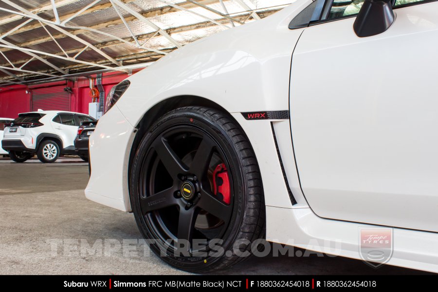 18x8.0 18x9.0 Simmons FR-C Matte Black NCT on Subaru WRX