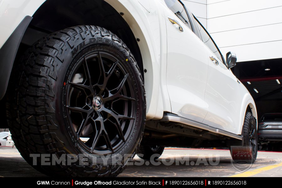 18x9.0 Grudge Offroad ZX2559 Gladiator Satin Black on Great Wall Cannon