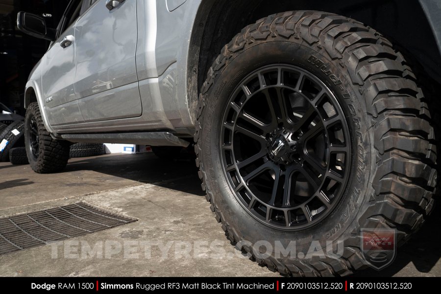 20x9.0 Simmons RUGGED RF3 Matt Black Tint Machined on Dodge Ram