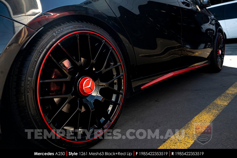 19x8.5 1261 MESH63 Black Red Lip on Mercedes A-Class