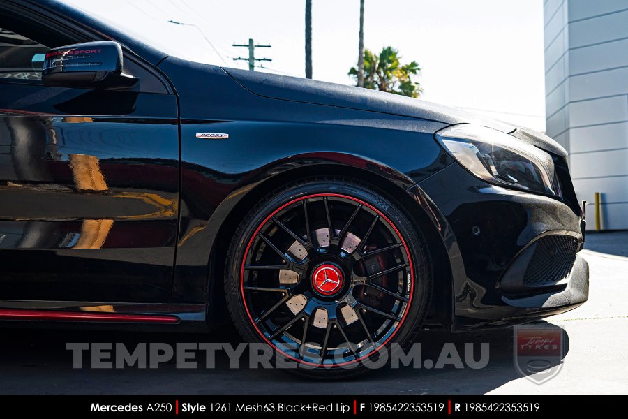 19x8.5 1261 MESH63 Black Red Lip on Mercedes A-Class