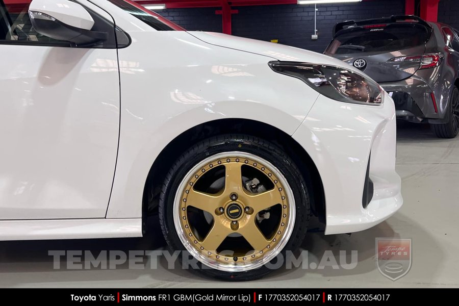 17x7.0 17x8.5 Simmons FR-1 Gold on Toyota Yaris