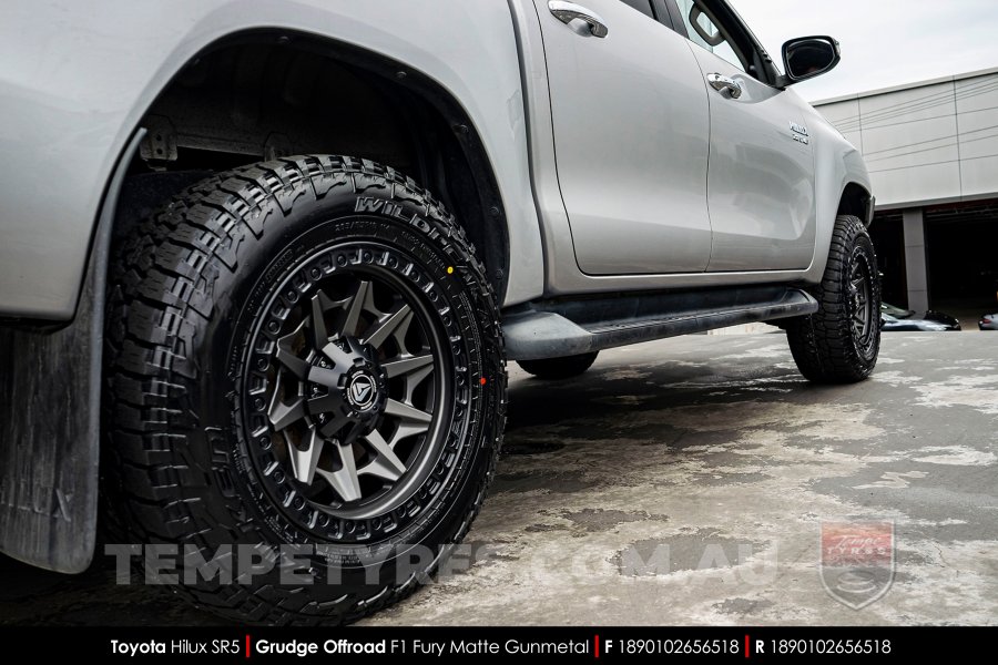 18x9.0 Grudge Offroad F1 Fury Matte Gunmetal on Toyota Hilux SR5