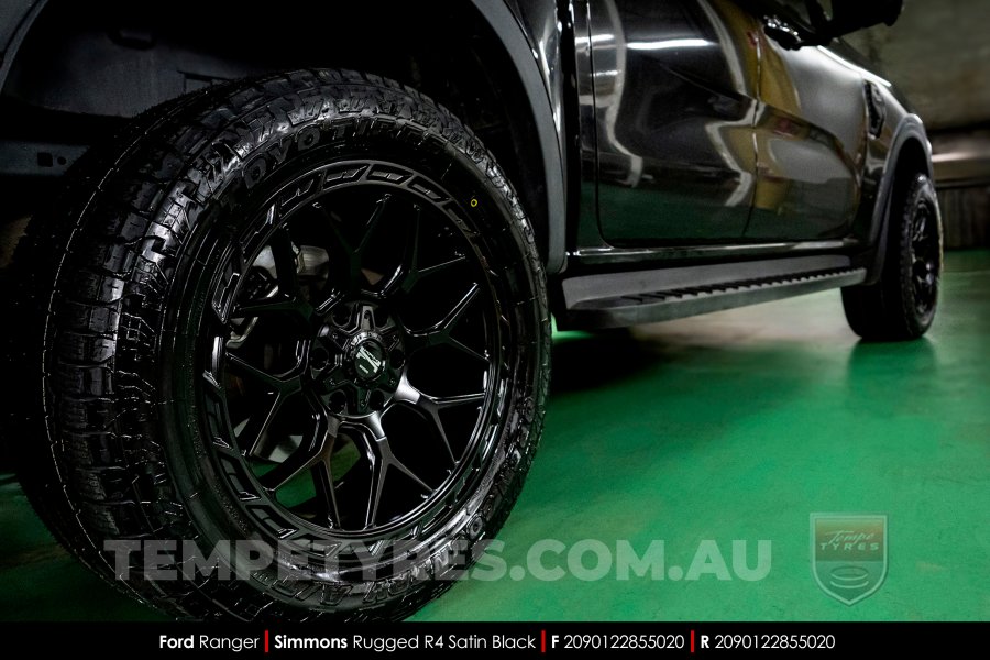 20x9.0 Simmons Rugged R4 Satin Black on Ford Ranger