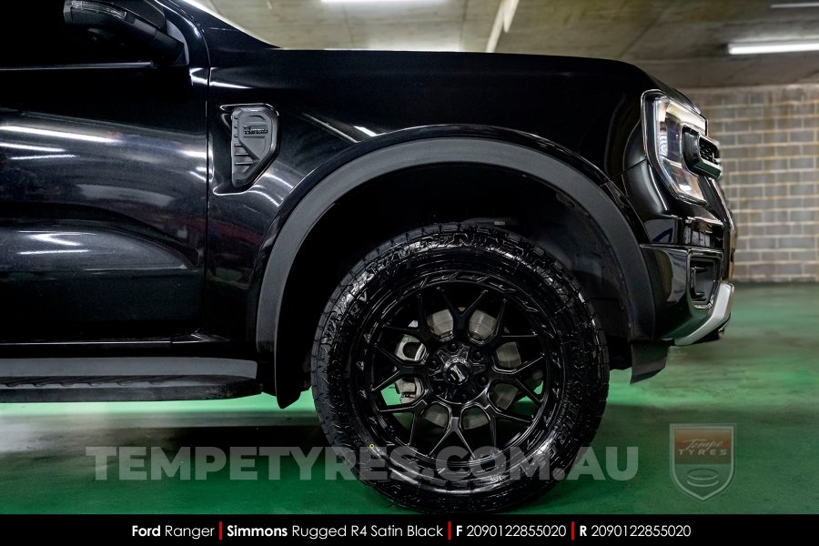 20x9.0 Simmons Rugged R4 Satin Black on Ford Ranger