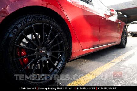 19x8.5 Starcorp Racing SR02 Satin Black on Tesla Model S