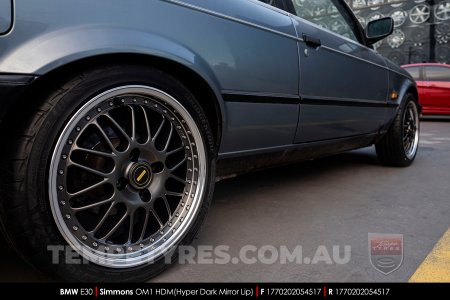 17x7.0 17x8.5 Simmons OM-1 Hyper Dark on BMW E30