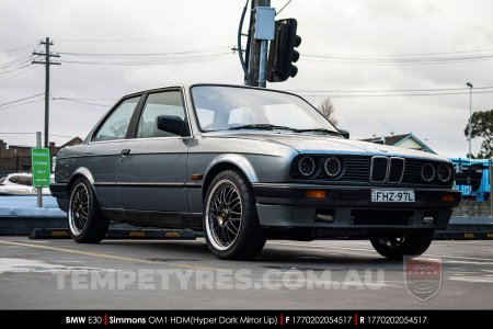 17x7.0 17x8.5 Simmons OM-1 Hyper Dark on BMW E30