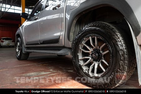 18x9.0 Grudge Offroad F2 Enforcer Matte Gunmetal on Toyota Hilux