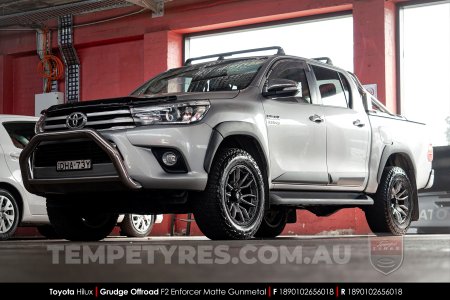 18x9.0 Grudge Offroad F2 Enforcer Matte Gunmetal on Toyota Hilux