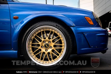 18x8.5 18x9.5 Simmons OM-1 Gold on Subaru WRX