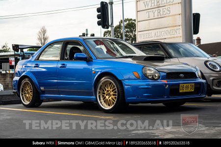 18x8.5 18x9.5 Simmons OM-1 Gold on Subaru WRX