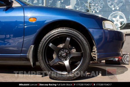 17x7.0 Starcorp Racing SR06 Satin Black on Mitsubishi Lancer