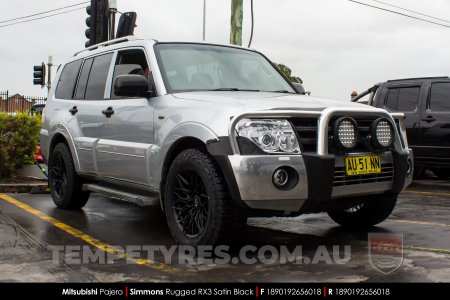 18x9.0 Simmons Rugged RX3 Satin Black on Mitsubishi Pajero