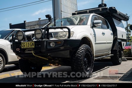 17x8.5 Grudge Offroad F1 Fury Full Matte Black on Mitsubishi Triton