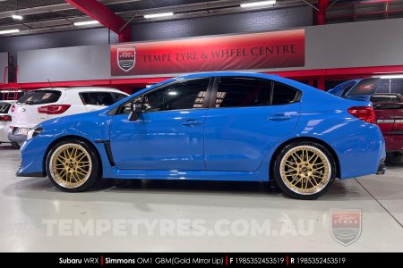 19x8.5 19x9.5 Simmons OM-1 Gold on Subaru WRX