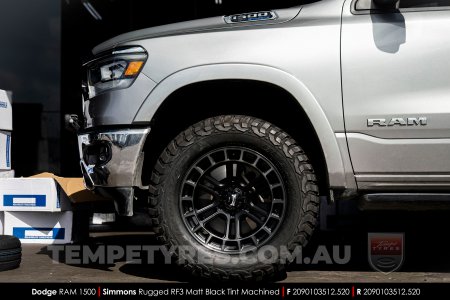 20x9.0 Simmons RUGGED RF3 Matt Black Tint Machined on Dodge Ram