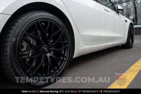 19x8.5 Starcorp Racing SR01 Satin Black on Tesla Model 3