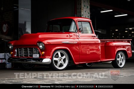 20x8.5 20x9.5 Simmons FR-1 Silver on Chevrolet 3100