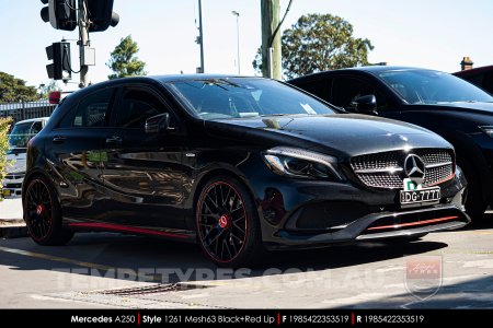 19x8.5 1261 MESH63 Black Red Lip on Mercedes A-Class