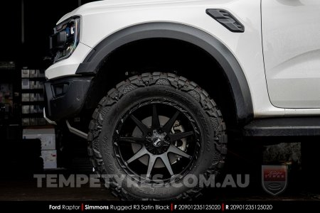 20x9.0 Simmons Rugged R3 Satin Black on Ford Ranger Raptor