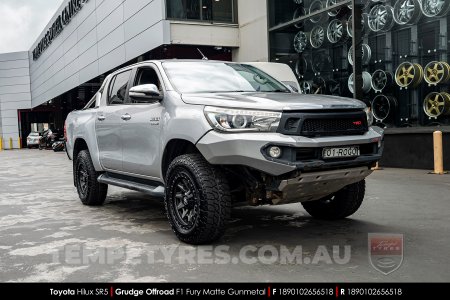 18x9.0 Grudge Offroad F1 Fury Matte Gunmetal on Toyota Hilux SR5