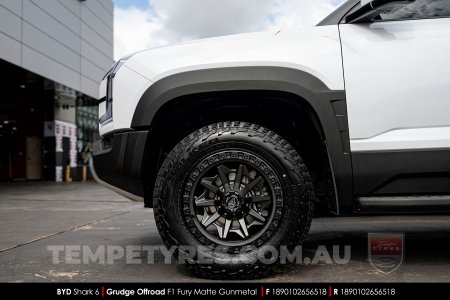 18x9.0 Grudge Offroad F1 Fury Matte Gunmetal on BYD Shark 6