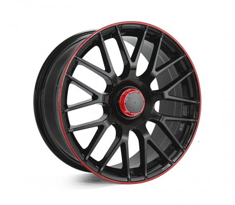18x8.5 1261 MESH63 Black Red Lip 5/112 P42 - Style By MB